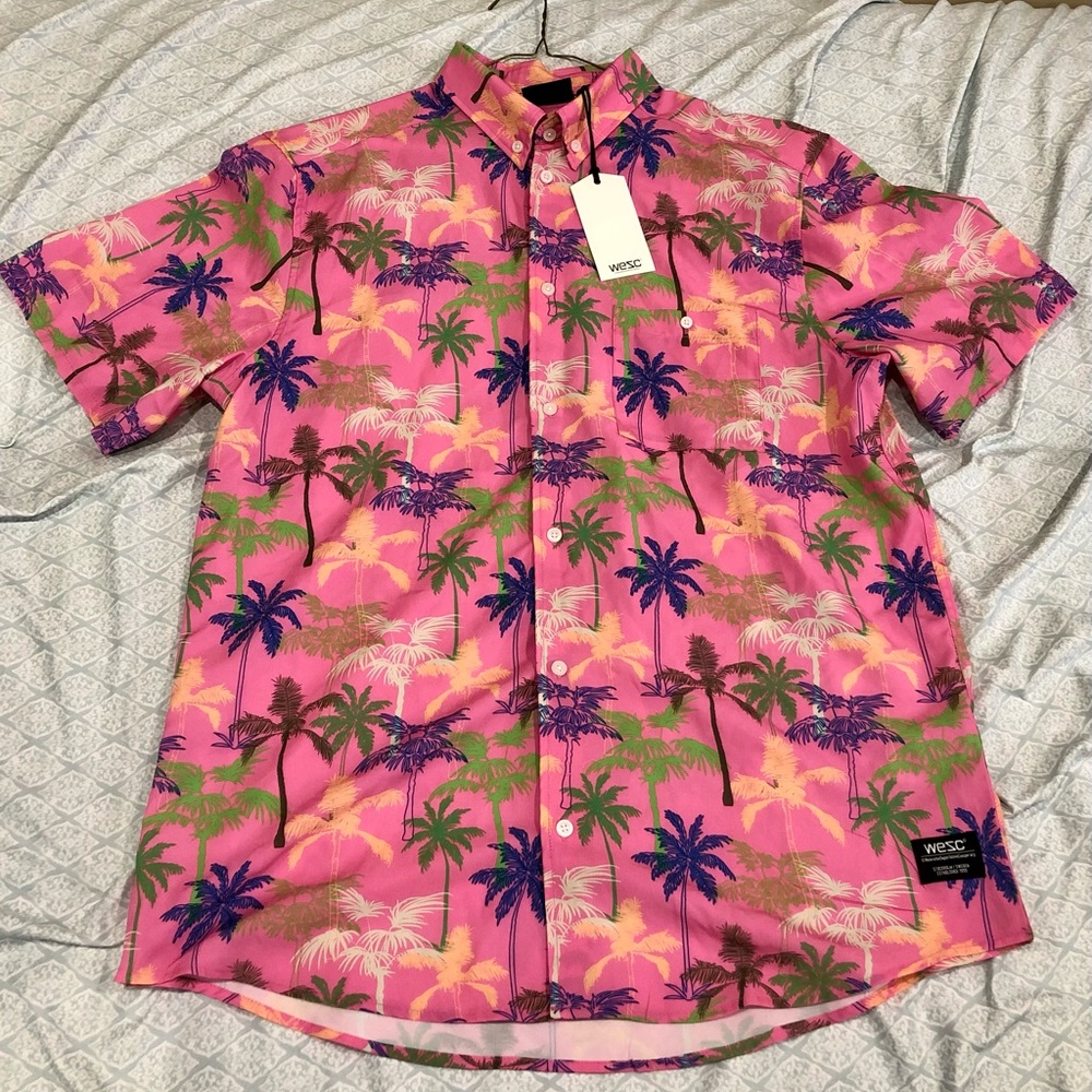 WESC short sleeve button down dressy shirt. Pink size L for men/ XL for ladies